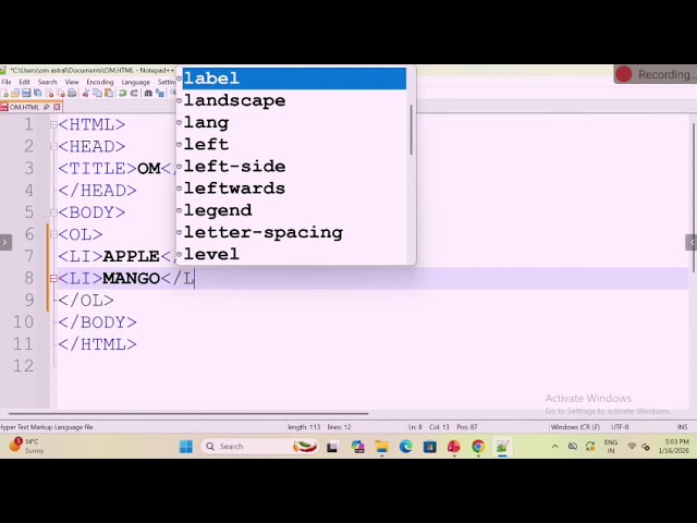 Ordered list(Part-02)#webdesigning#olevel#computerclass#spokenenglish#html#viral#fyp#omastral#deoria