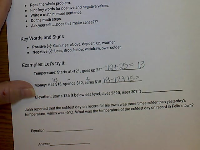 Notes Integer Word Problems