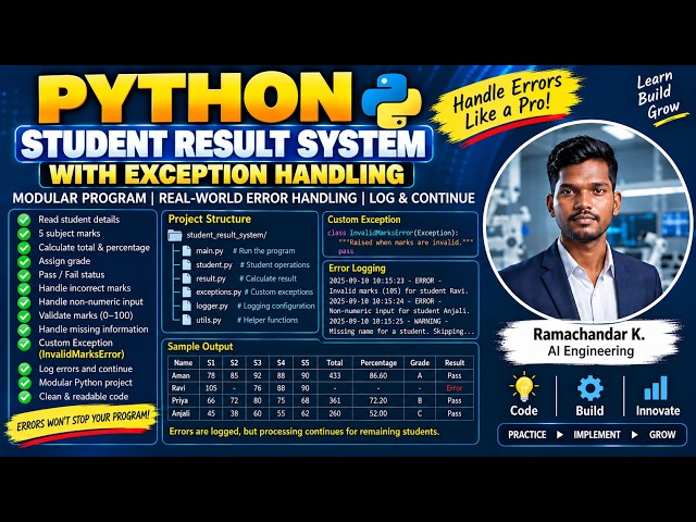 Python Student Result System | Exception Handling, Custom Exceptions & Logging | Real-World Project