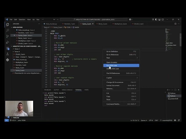 Programas en Lenguaje Ensamblador | MASM en Visual Studio Code | Arquitectura de Computadores
