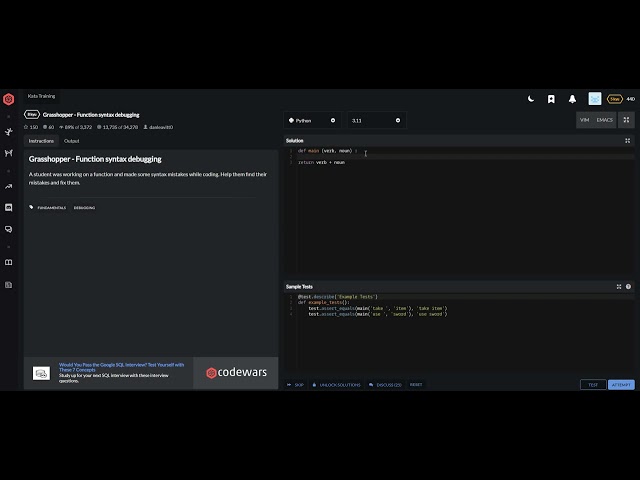 codewars python Grasshopper   Function syntax debugging
