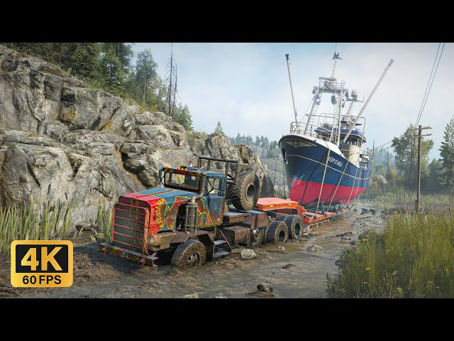Massive boat delivery with Oshkosh M911 - SnowRunner 4k (No Commentary)