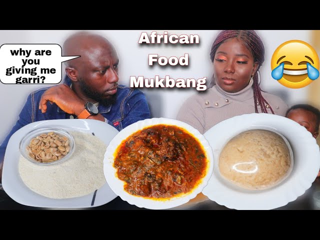 SERVING MY HUSBAND GARRI AND GROUNDNUT AS DINNER MUKPRANK | FUFU AND OGBONO SOUP MUKBANG