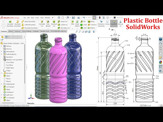 Plastic Bottle Modeling-SolidWorks Exercise