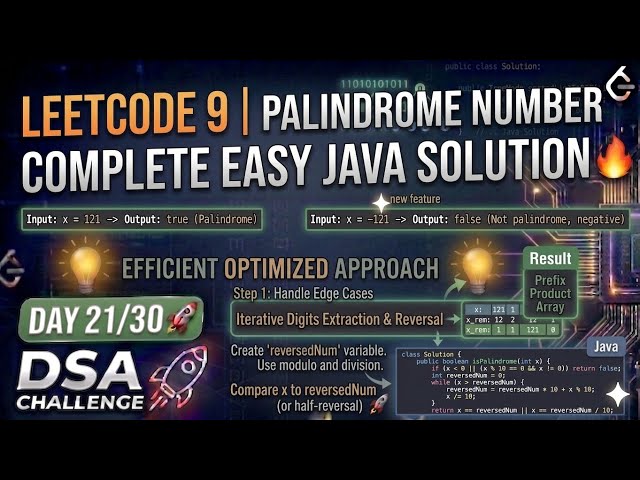 LeetCode: 9. Palindrome Number 💻 | Day 21/30 | Easy Java Solution