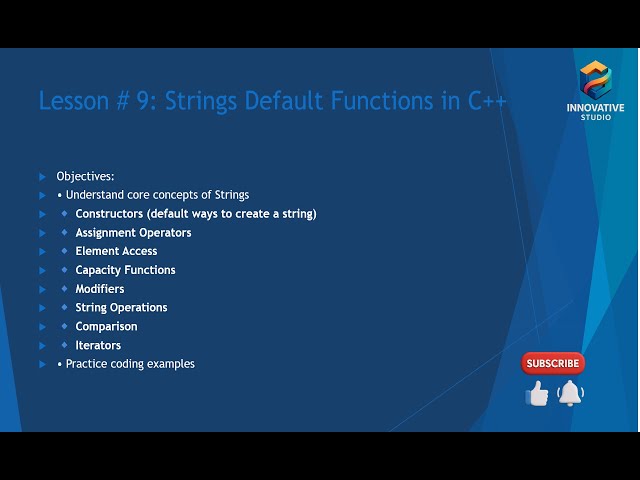 Lesson #9  String Operations in C++ with hands-on coding in Visual Studio.