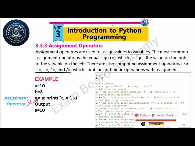 Assignment & logical Operator | ( Ch3 , Lec 4 ) - Class 10 Computer Science