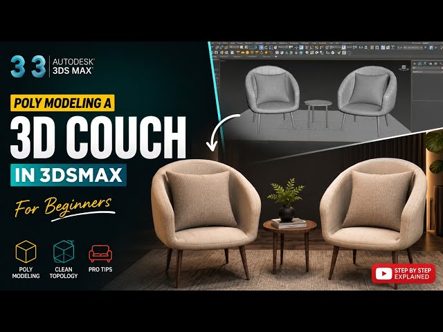 3ds Max Couch Modeling Tutorial for Beginners | Easy Poly Modeling