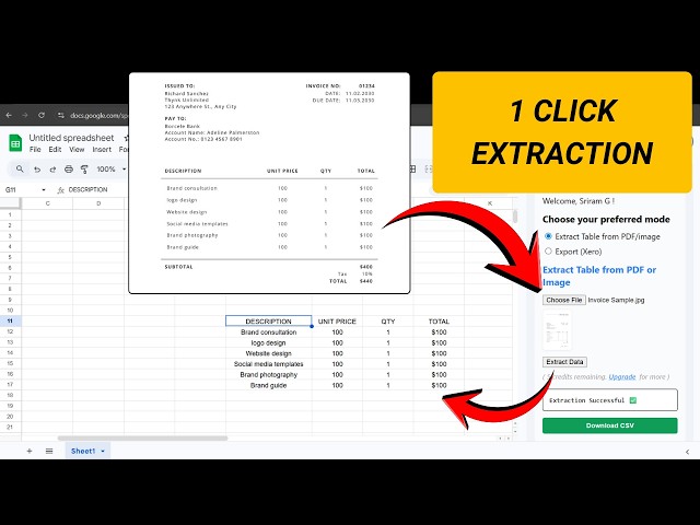 Extract Invoice Data from PDF to Google Sheets in 1 click