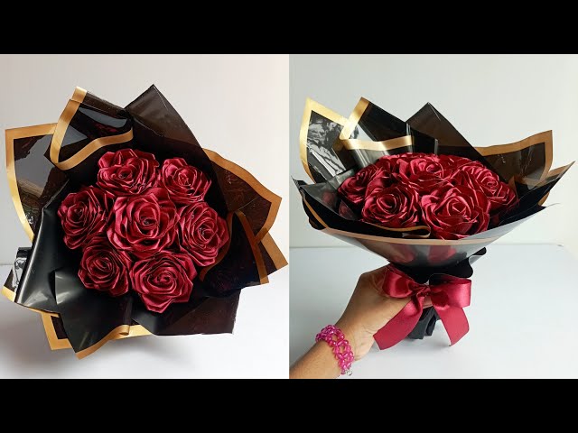 Ribbon Rose Flower Bouquet Making | How to Make Satin Ribbon Rose Flower Bouquet