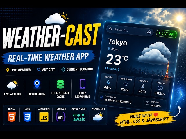Weather-Cast 🌦️ | Real-Time Weather App using HTML, CSS & JavaScript