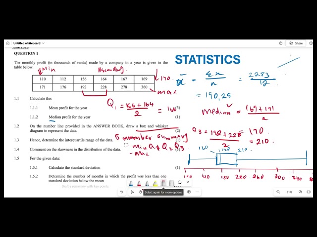 STATISTICS GRADE 11&12| PAST EXAM QUESTION| CALCULATE MEAN, MEDIAN &INTERQUARTILE RANGE