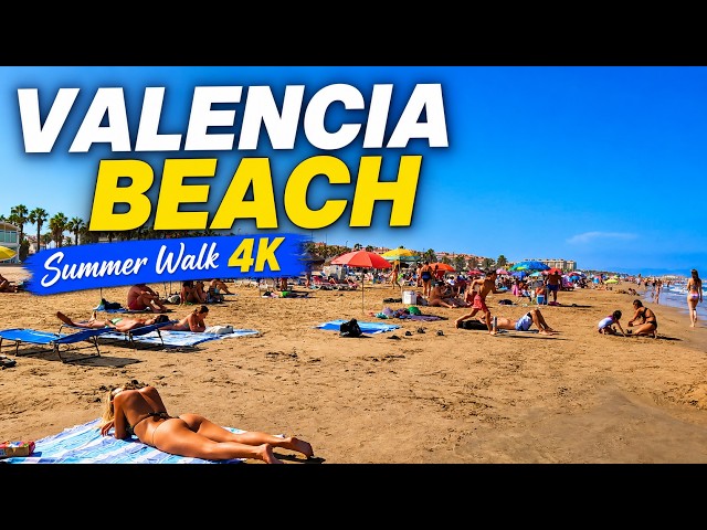 Valencia Beach Walking Tour 4K | Malvarrosa Beach, Mediterranean Sea & Summer Walk