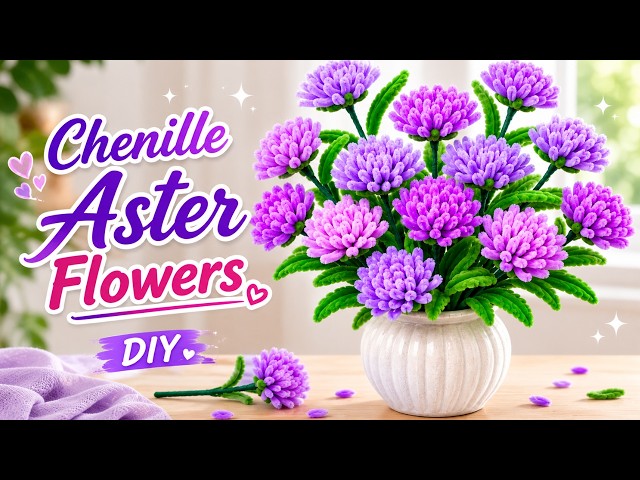 🌸 DIY Purple Chrysanthemum with Pipe Cleaners 💜 | Easy Chenille Flower Tutorial