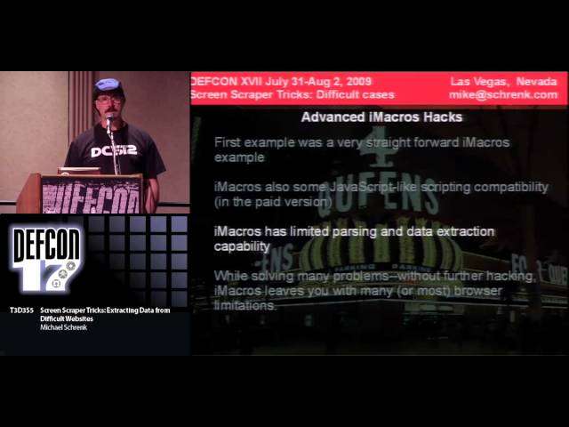 DEF CON 17 - Michael Schrenk - Screen Scraper Tricks Extracting Data from Difficult Websites