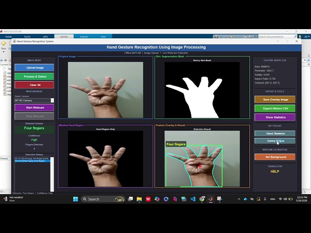 Real-time Hand Gesture Recognition | MATLAB Project Demo | Using Image Processing techniques