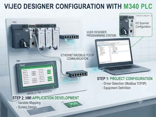 Schneider Electric Vijeo Designer Configuration with M340 PLC | Step-by-Step Modbus TCP/IP Setup