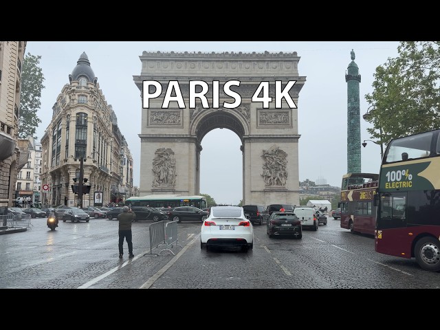 Rainy Paris Central District Drive - 4K 60FPS