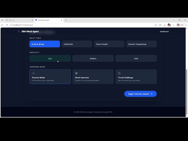 AI-powered DSA interview platform mockup
