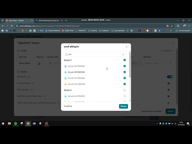 1.Toodle teacher profile /Assignments / Ödev verme/ Quick task