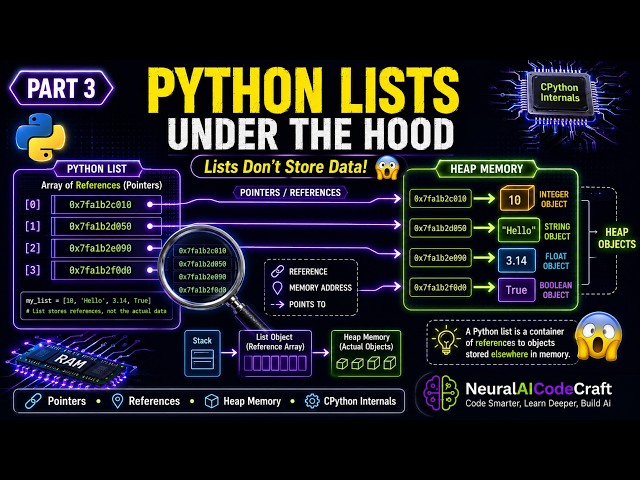 Part 3: Python List Hidden Memory Secrets: Pointers and References | List Constructor : Create list