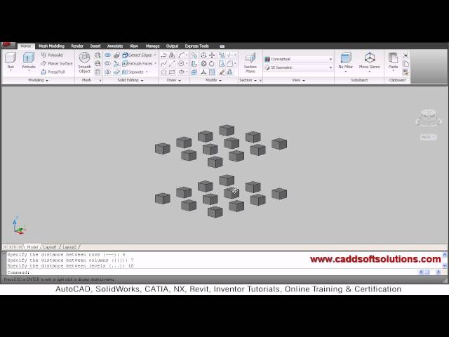 AutoCAD 3D Array Command Tutorial | AutoCAD 2010 | Rectangular Polar