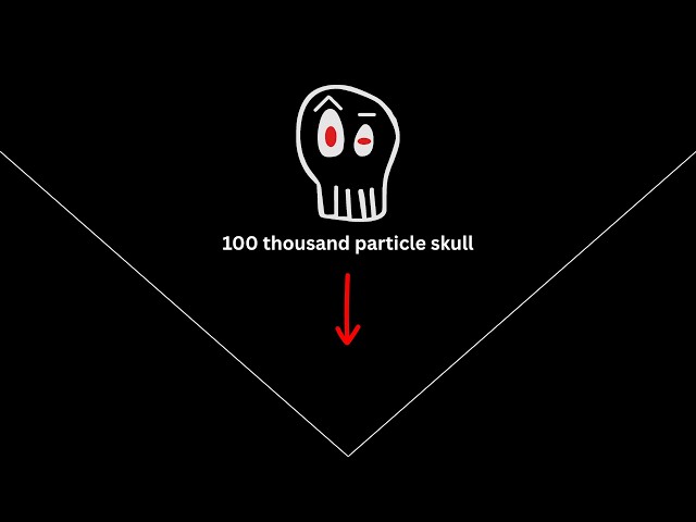 100,000 Particle Evil Adam Skull Dropped on a Right-Angled Wedge