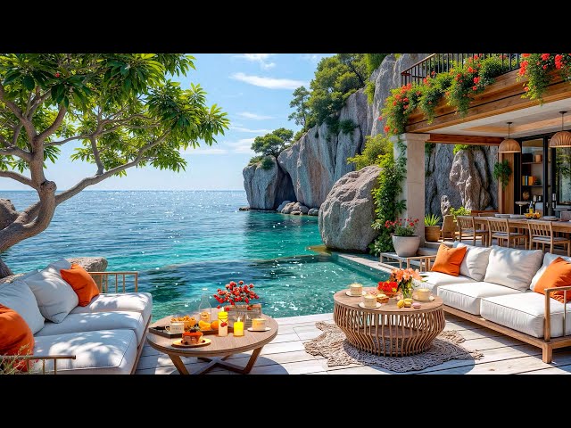 Sweet Bossa Nova Jazz Music & Ocean Wave Sounds at Seaside Cafe Ambience for Good Mood