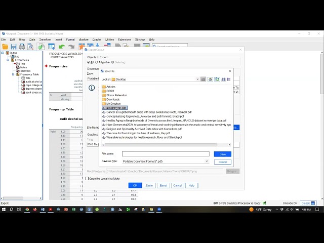 How to export, save, and submit SPSS homework