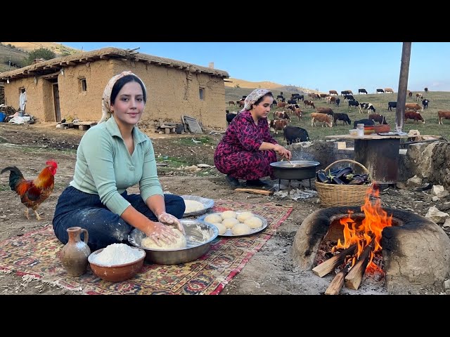 IRAN daily village life | cooking bread and Eggplant with Walnuts for dinner