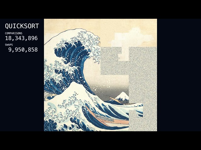 The Great Wave, Reassembled by Quicksort — 1,048,576 Pixels Sorted Into the Original (4K) | 1