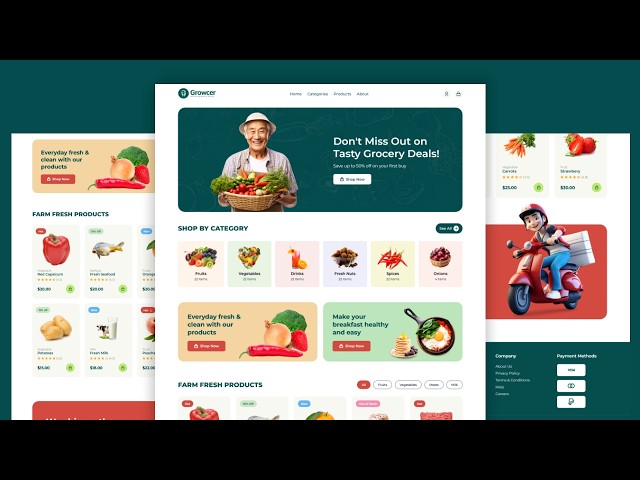 Create a Grocery Shop Website Using HTML CSS JavaScript - Step by Step