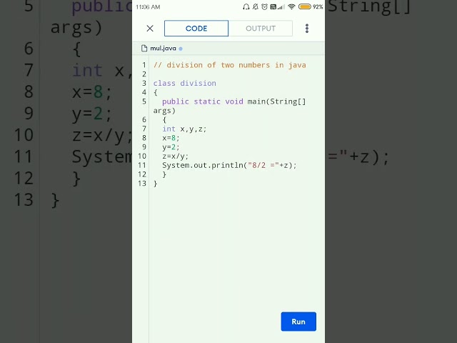 division of two numbers in java . #shorts #shortsyoutube