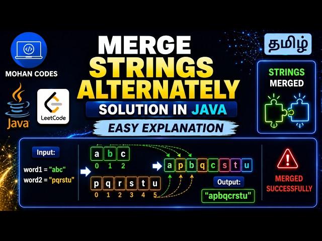 Merge Strings Alternately Leetcode solution in Java  | Easy Explanation in Tamil