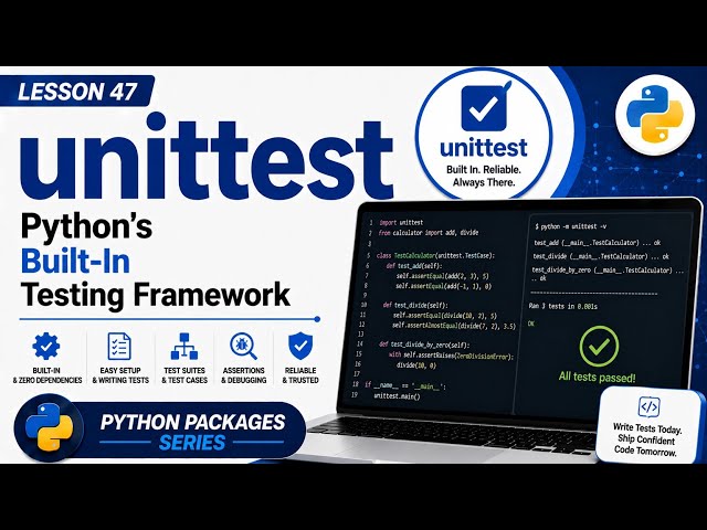 Lesson 47 - unittest: Python's Built-In Testing Framework | Python Packages Series | Uplatz