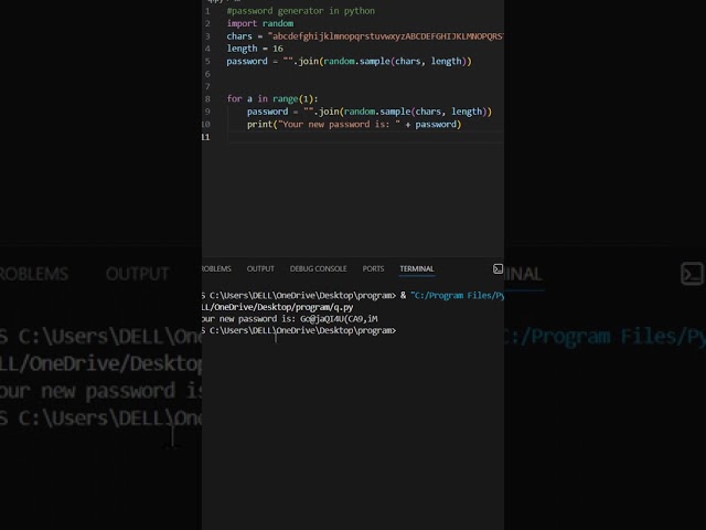 ✨✨💻💻💻💻🎯New 🐍 🐍 Password Generator in python #pythontutorial #coding #techcareer #shorts#programming