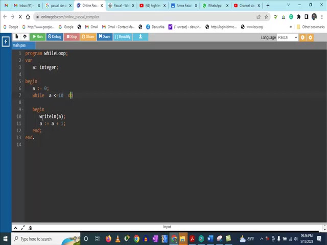 Pascal | While Loop | Printing 0 to 10