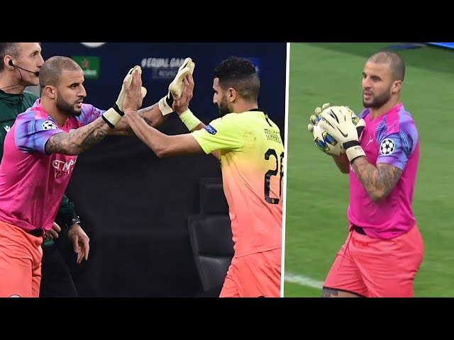 Kyle Walker goes in goal and immediately saves a free kick!