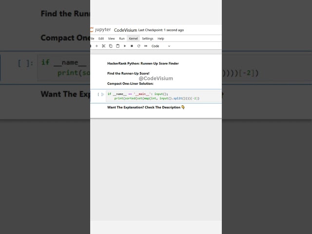Runner-Up Score Finder – One-Liner Version #Python #HackerRank #RunnerUpScore #OneLiner