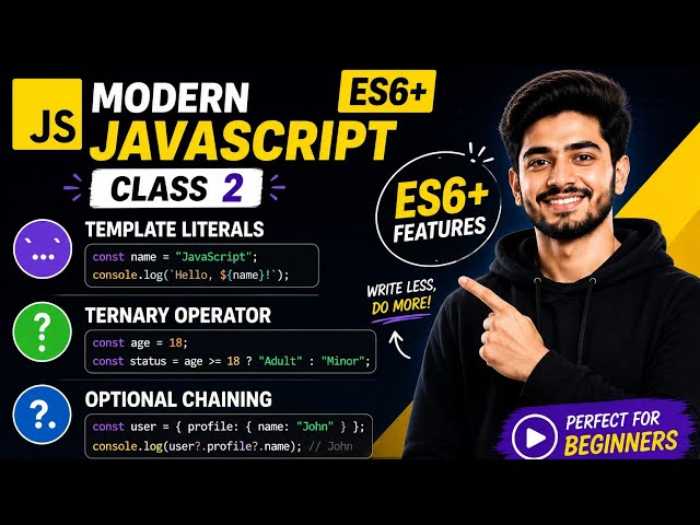 Modern JavaScript (ES6+) Class 02 | Template Literals, Ternary Operator & Optional Chaining