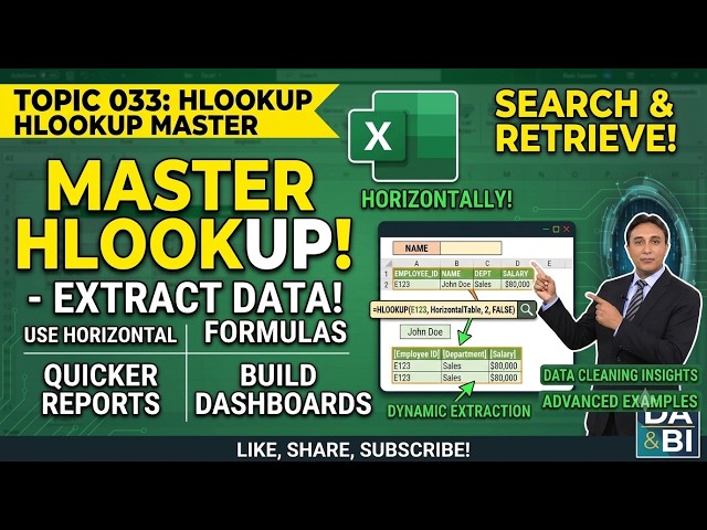 Topic033 | HLOOKUP - Extract Data Using Horizontal Lookup | Data Analytics & Business Intelligence