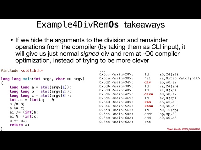 Arch1005: RISC-V Assembly 11 MulDivRem 04 Example4DivRem.c 2