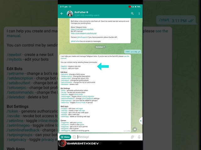 Create a Bot In Telegram || Powered By @HarshithXDev || #telegram #bot #harshithxdev