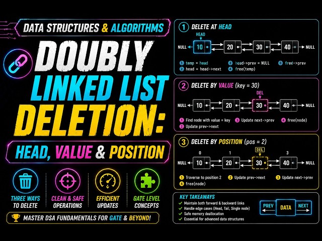 Doubly Linked List Deletion: Head, Value & Position | GATE Data Structures & Algorithms