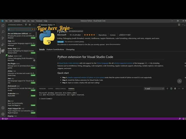 How to install Python Jinja extension in VS Code editor