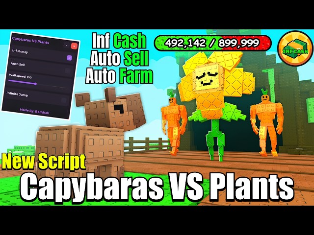 Capybaras VS Plants Script (No Key) | Inf Cash, Auto Sell & Inf Jump  | Roblox Script