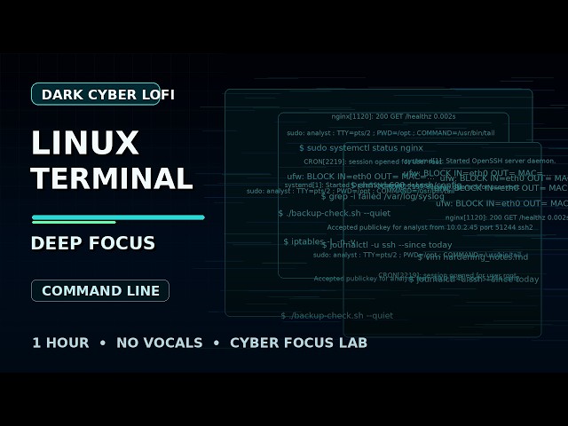 Dark Cyber Lofi for Linux Terminal Work | 1 Hour Focus Music