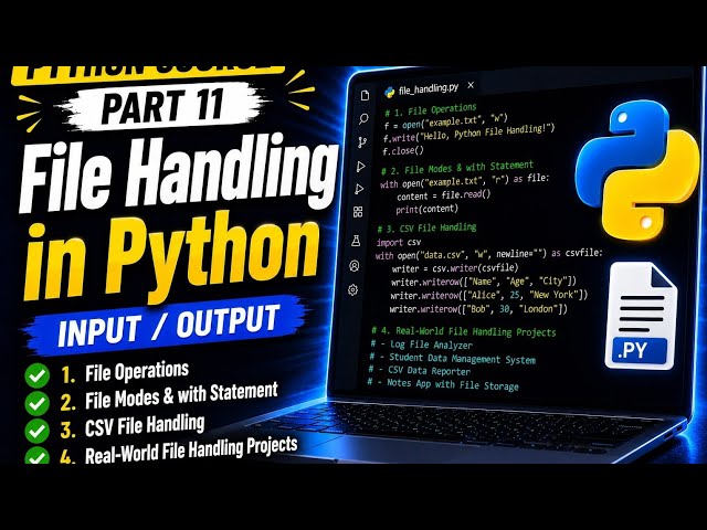 Python for Beginners #11: File Handling in Python – Read, Write, Append, CSV Files & Real Projects