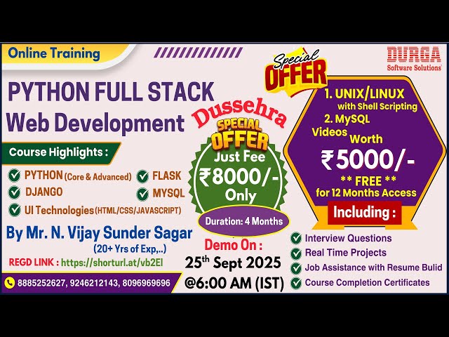 PYTHON FULL STACK Web Development Online Training @ DURGASOFT