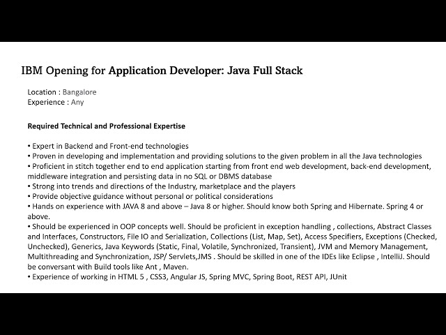 IBM Opening for Application Developer: Java Full Stack | Link in description